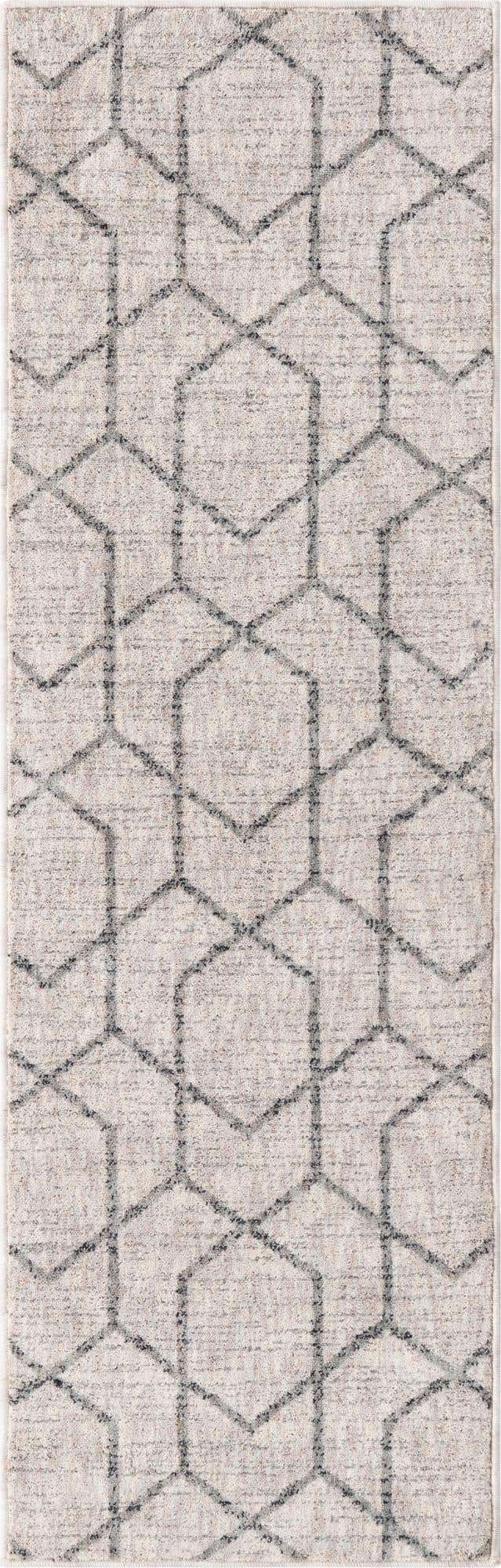 Ivory 2' x 6' Eco Trellis Runner Area Rug 100% Recycled Space Dyed Polyester With Cotton Backing Geometric Pattern Eco-Friendly Carpet for Sale at Rug Engine