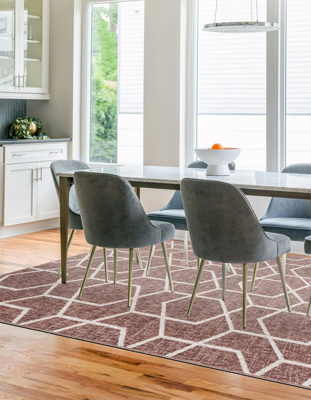 Dusty Rose 2' x 3' Eco Trellis Rectangle Area Rug 100% Recycled Space Dyed Polyester With Cotton Backing Geometric Pattern Eco-Friendly Carpet for Sale at Rug Engine