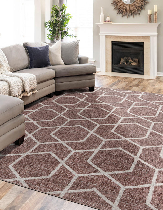 Dusty Rose 2' x 3' Eco Trellis Rectangle Area Rug 100% Recycled Space Dyed Polyester With Cotton Backing Geometric Pattern Eco-Friendly Carpet for Sale at Rug Engine