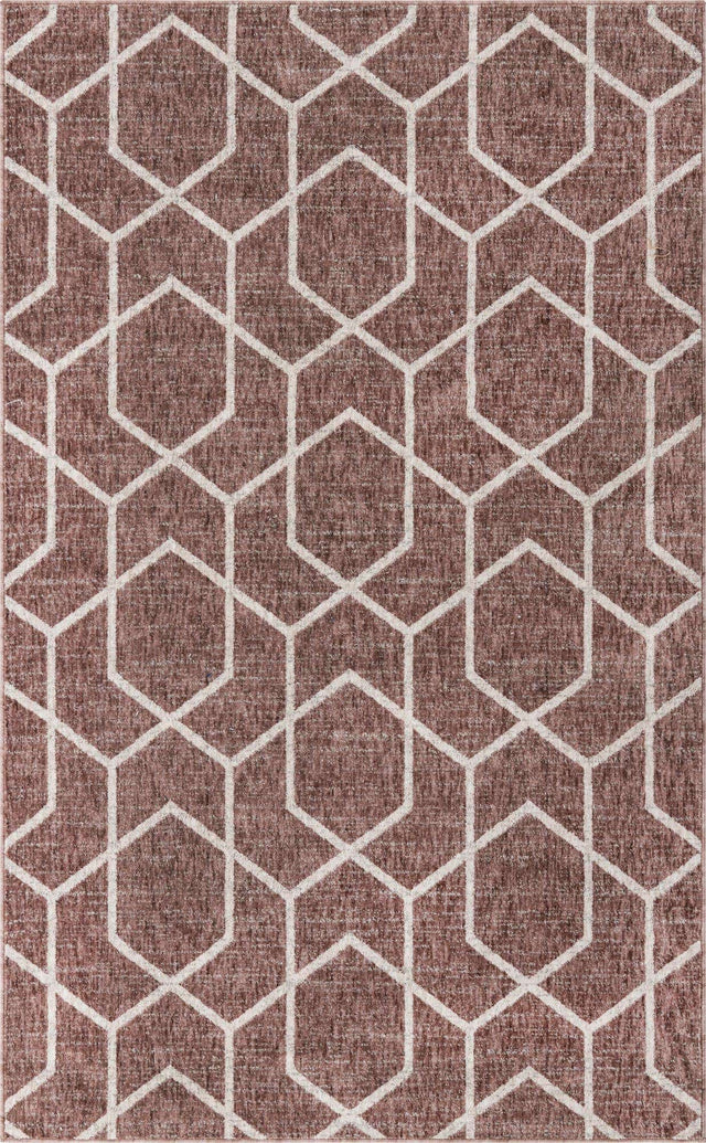 Dusty Rose 5' 3 x 8' Eco Trellis Rectangle Area Rug 100% Recycled Space Dyed Polyester With Cotton Backing Geometric Pattern Eco-Friendly Carpet for Sale at Rug Engine