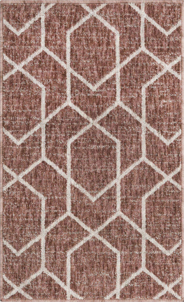 Dusty Rose 2' x 3' Eco Trellis Rectangle Area Rug 100% Recycled Space Dyed Polyester With Cotton Backing Geometric Pattern Eco-Friendly Carpet for Sale at Rug Engine