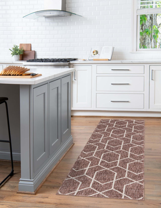 Dusty Rose 2' x 6' Eco Trellis Runner Area Rug 100% Recycled Space Dyed Polyester With Cotton Backing Geometric Pattern Eco-Friendly Carpet for Sale at Rug Engine