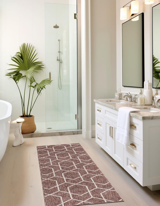 Dusty Rose 2' x 8' Eco Trellis Runner Area Rug 100% Recycled Space Dyed Polyester With Cotton Backing Geometric Pattern Eco-Friendly Carpet for Sale at Rug Engine