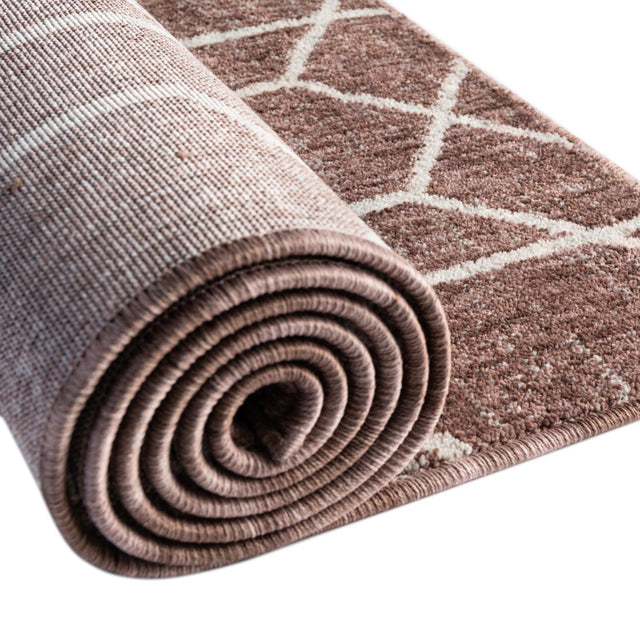 Dusty Rose 2' 7 x 12' Eco Trellis Runner Area Rug 100% Recycled Space Dyed Polyester With Cotton Backing Geometric Pattern Eco-Friendly Carpet for Sale at Rug Engine