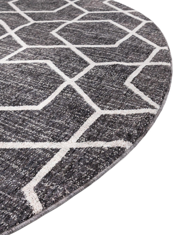 Charcoal Gray 7' x 7' Eco Trellis Round Area Rug 100% Recycled Space Dyed Polyester With Cotton Backing Geometric Pattern Eco-Friendly Carpet for Sale at Rug Engine
