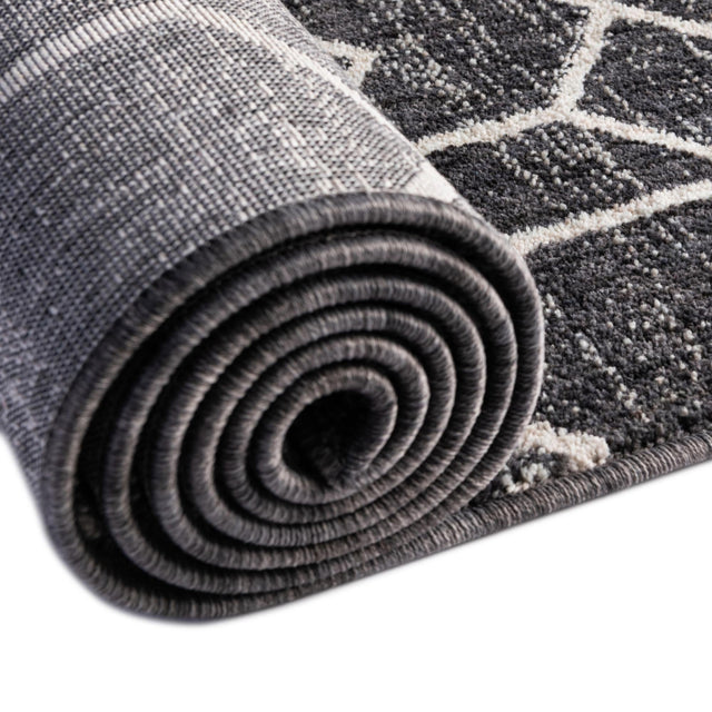 Charcoal Gray 7' x 7' Eco Trellis Round Area Rug 100% Recycled Space Dyed Polyester With Cotton Backing Geometric Pattern Eco-Friendly Carpet for Sale at Rug Engine