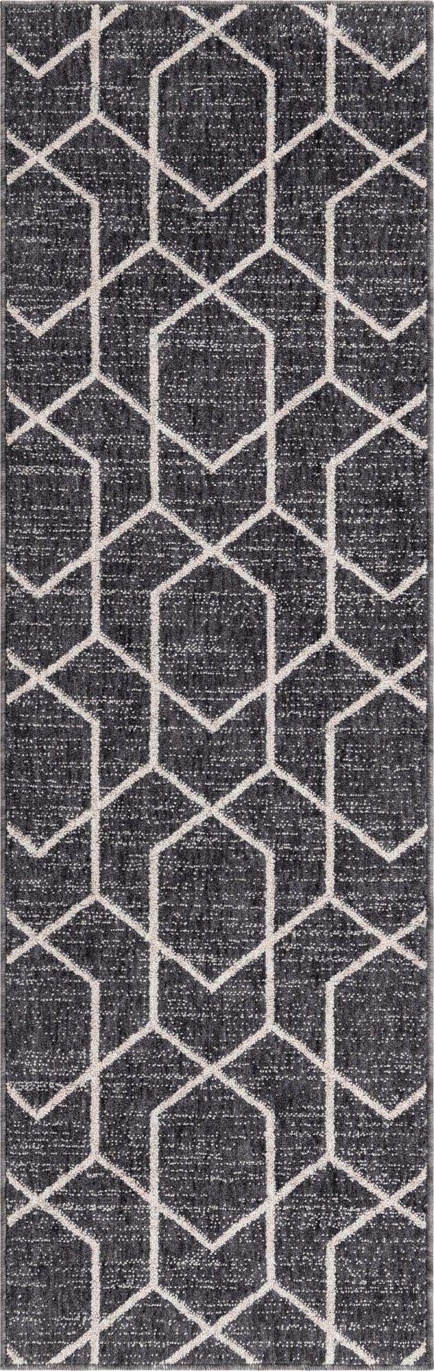 Charcoal Gray 2' x 6' Eco Trellis Runner Area Rug 100% Recycled Space Dyed Polyester With Cotton Backing Geometric Pattern Eco-Friendly Carpet for Sale at Rug Engine