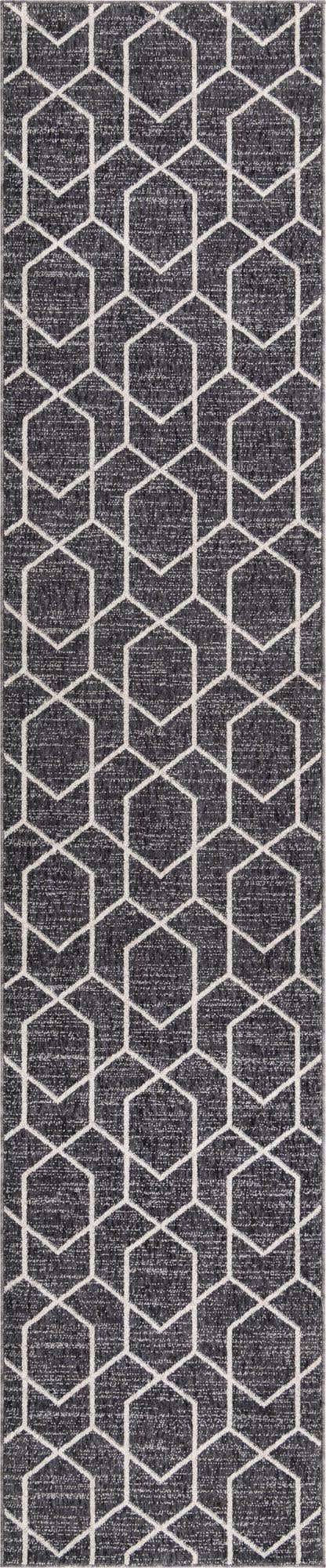 Charcoal Gray 2' 7 x 12' Eco Trellis Runner Area Rug 100% Recycled Space Dyed Polyester With Cotton Backing Geometric Pattern Eco-Friendly Carpet for Sale at Rug Engine