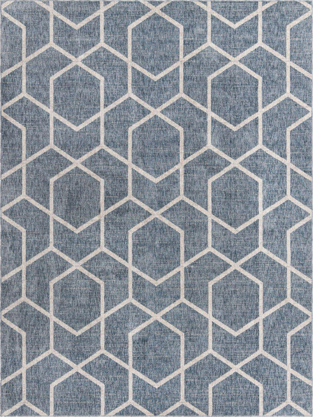 Harbor Blue 7' 10 x 10' Eco Trellis Rectangle Area Rug 100% Recycled Space Dyed Polyester With Cotton Backing Geometric Pattern Eco-Friendly Carpet for Sale at Rug Engine