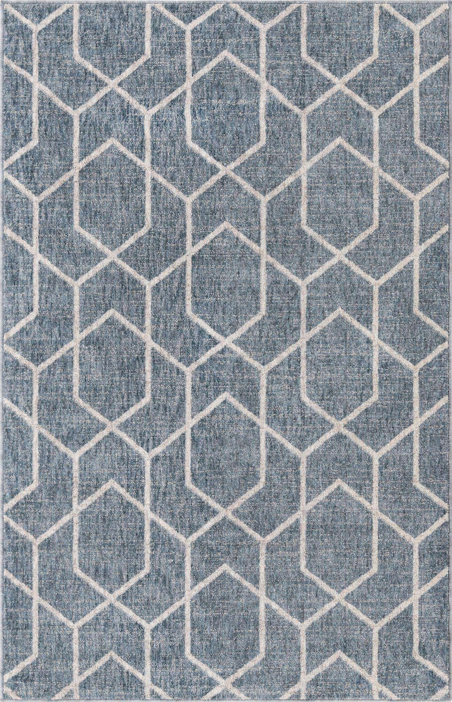 Harbor Blue 4' x 6' Eco Trellis Rectangle Area Rug 100% Recycled Space Dyed Polyester With Cotton Backing Geometric Pattern Eco-Friendly Carpet for Sale at Rug Engine