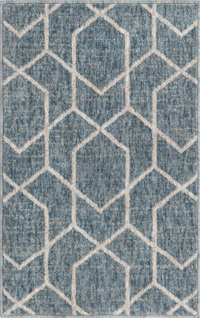Harbor Blue 2' x 3' Eco Trellis Rectangle Area Rug 100% Recycled Space Dyed Polyester With Cotton Backing Geometric Pattern Eco-Friendly Carpet for Sale at Rug Engine