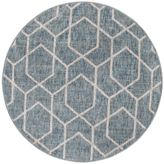 Harbor Blue 3' 3 x 3' 3 Eco Trellis Round Area Rug 100% Recycled Space Dyed Polyester With Cotton Backing Geometric Pattern Eco-Friendly Carpet for Sale at Rug Engine