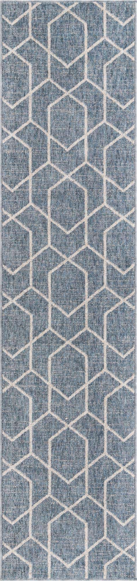 Harbor Blue 2' x 8' Eco Trellis Runner Area Rug 100% Recycled Space Dyed Polyester With Cotton Backing Geometric Pattern Eco-Friendly Carpet for Sale at Rug Engine