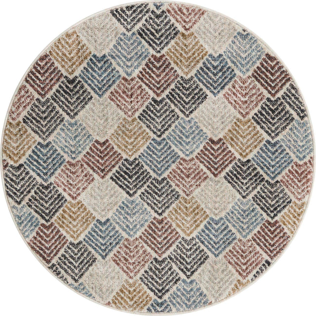 Multicolor 3' 3 x 3' 3 Eco Trellis Round Area Rug 100% Recycled Space Dyed Polyester With Cotton Backing Geometric Pattern Eco-Friendly Carpet for Sale at Rug Engine
