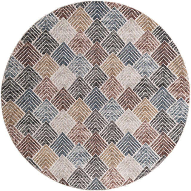 Multicolor 7' x 7' Eco Trellis Round Area Rug 100% Recycled Space Dyed Polyester With Cotton Backing Geometric Pattern Eco-Friendly Carpet for Sale at Rug Engine
