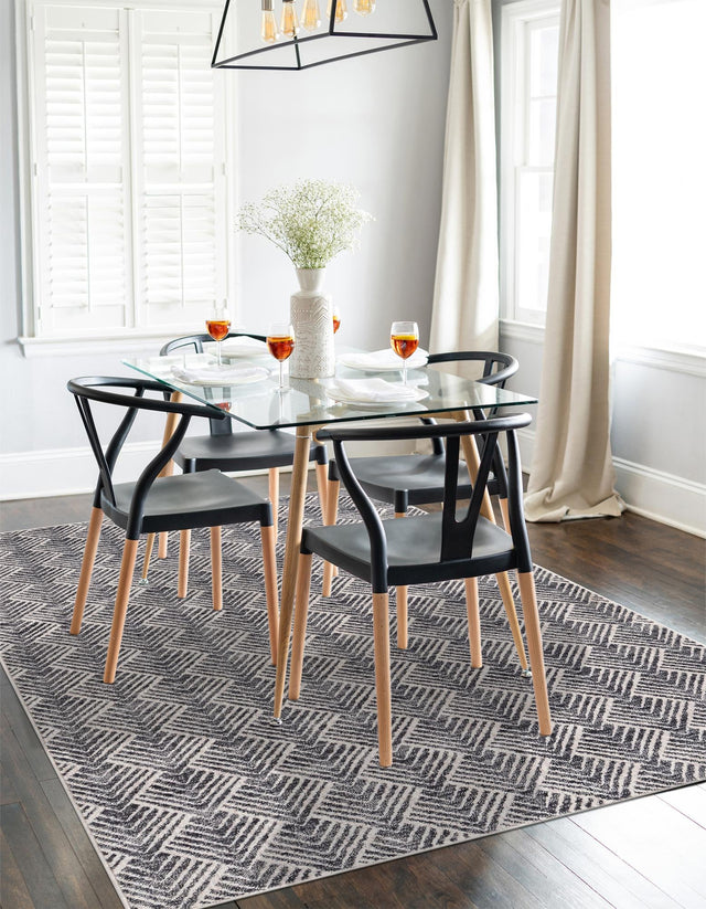 Charcoal Ivory 7' 10 x 10' Eco Trellis Rectangle Area Rug 100% Recycled Space Dyed Polyester With Cotton Backing Geometric Pattern Eco-Friendly Carpet for Sale at Rug Engine