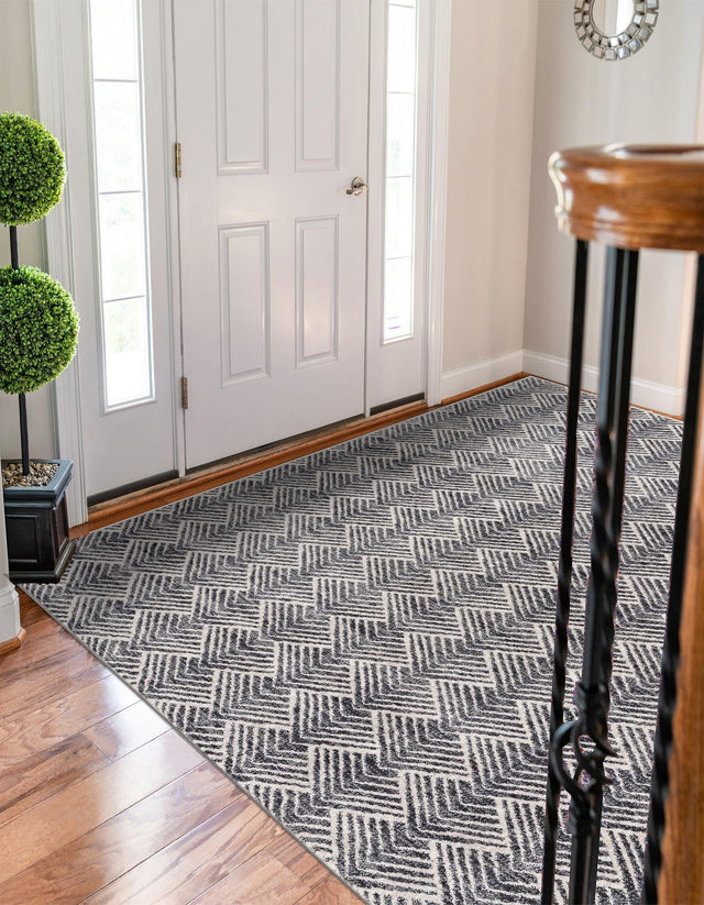 Charcoal Ivory 7' 10 x 10' Eco Trellis Rectangle Area Rug 100% Recycled Space Dyed Polyester With Cotton Backing Geometric Pattern Eco-Friendly Carpet for Sale at Rug Engine