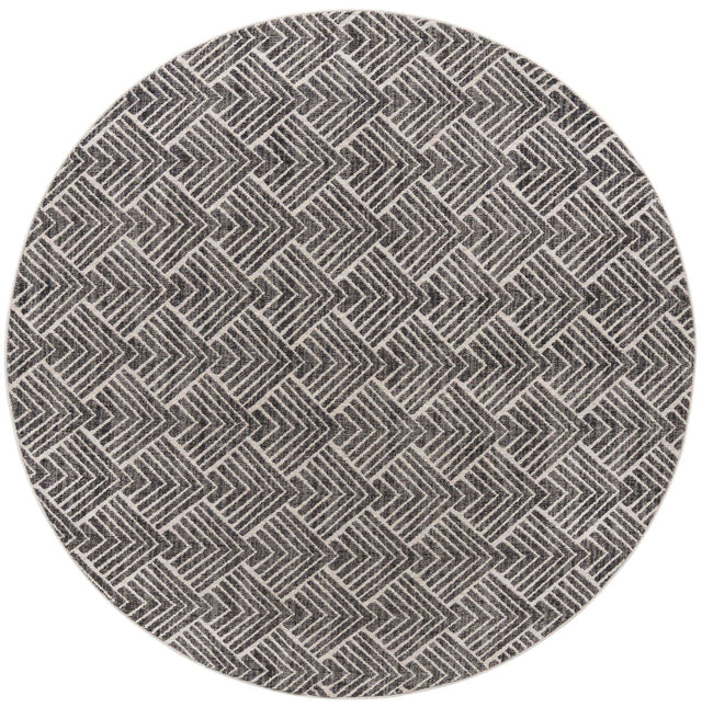 Charcoal Ivory 7' x 7' Eco Trellis Round Area Rug 100% Recycled Space Dyed Polyester With Cotton Backing Geometric Pattern Eco-Friendly Carpet for Sale at Rug Engine