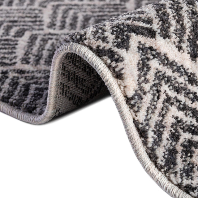 Charcoal Ivory 2' x 6' Eco Trellis Runner Area Rug 100% Recycled Space Dyed Polyester With Cotton Backing Geometric Pattern Eco-Friendly Carpet for Sale at Rug Engine
