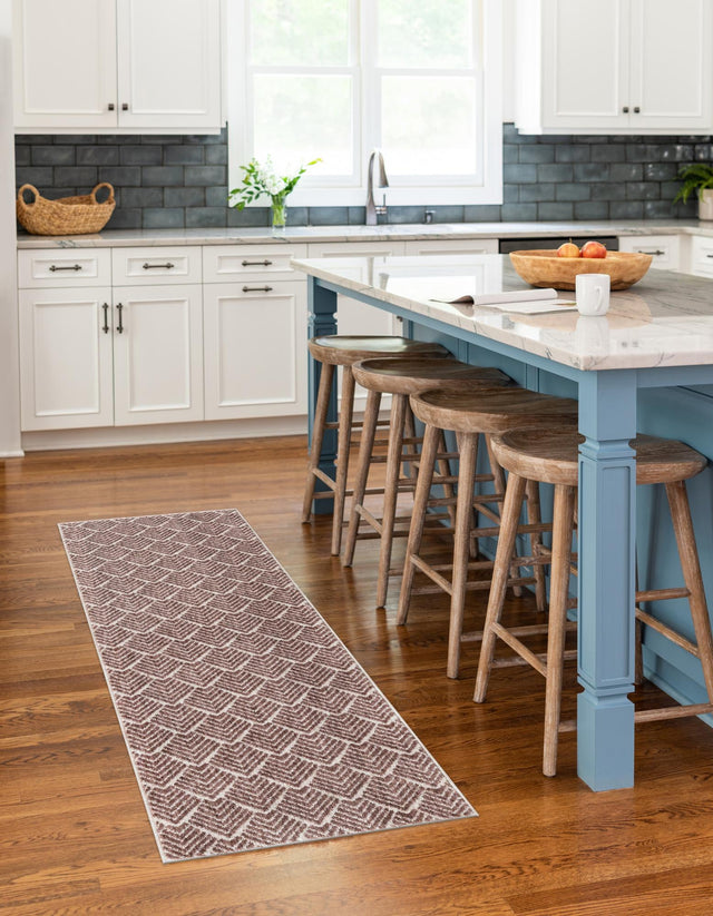 Dusty Rose 2' x 8' Eco Trellis Runner Area Rug 100% Recycled Space Dyed Polyester With Cotton Backing Geometric Pattern Eco-Friendly Carpet for Sale at Rug Engine