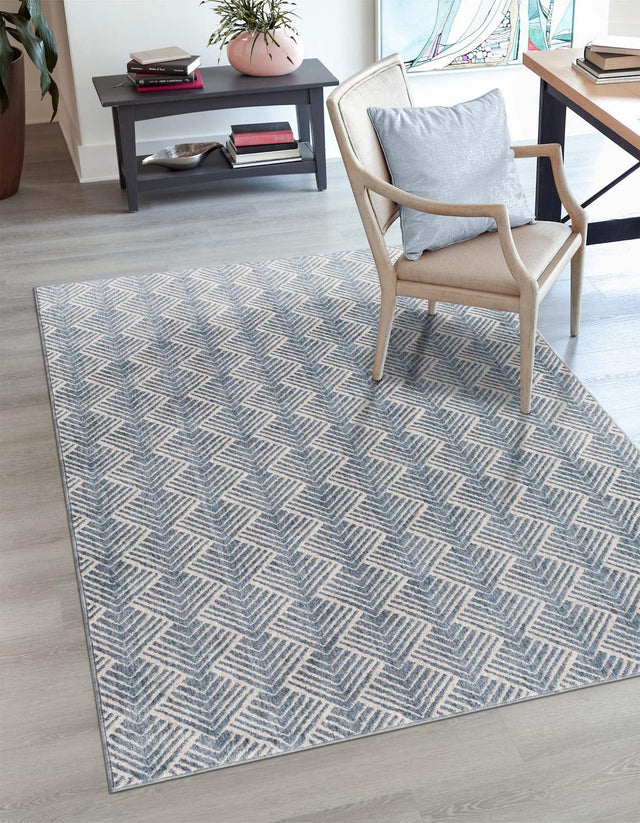 Harbor Blue 4' x 6' Eco Trellis Rectangle Area Rug 100% Recycled Space Dyed Polyester With Cotton Backing Geometric Pattern Eco-Friendly Carpet for Sale at Rug Engine