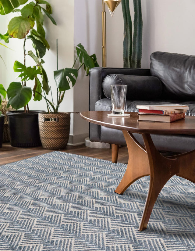Harbor Blue 7' 10 x 10' Eco Trellis Rectangle Area Rug 100% Recycled Space Dyed Polyester With Cotton Backing Geometric Pattern Eco-Friendly Carpet for Sale at Rug Engine