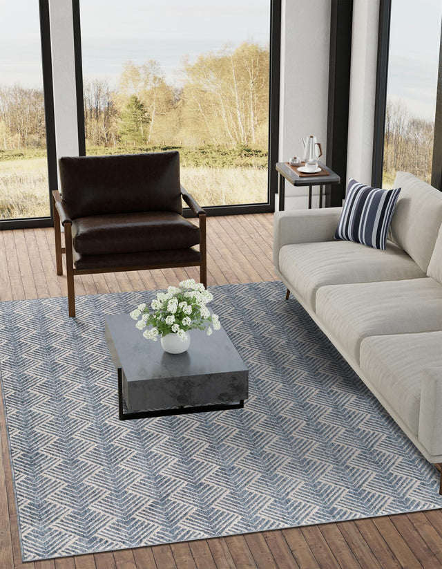 Harbor Blue 5' 3 x 8' Eco Trellis Rectangle Area Rug 100% Recycled Space Dyed Polyester With Cotton Backing Geometric Pattern Eco-Friendly Carpet for Sale at Rug Engine