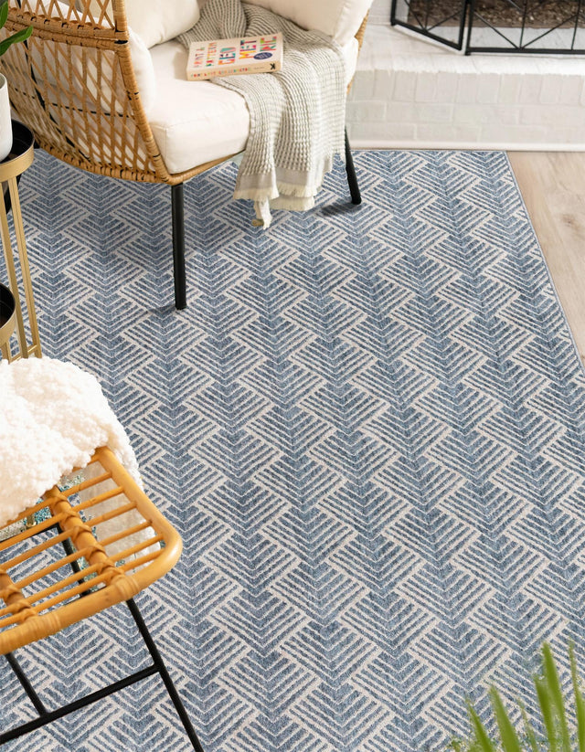 Harbor Blue 5' 3 x 8' Eco Trellis Rectangle Area Rug 100% Recycled Space Dyed Polyester With Cotton Backing Geometric Pattern Eco-Friendly Carpet for Sale at Rug Engine