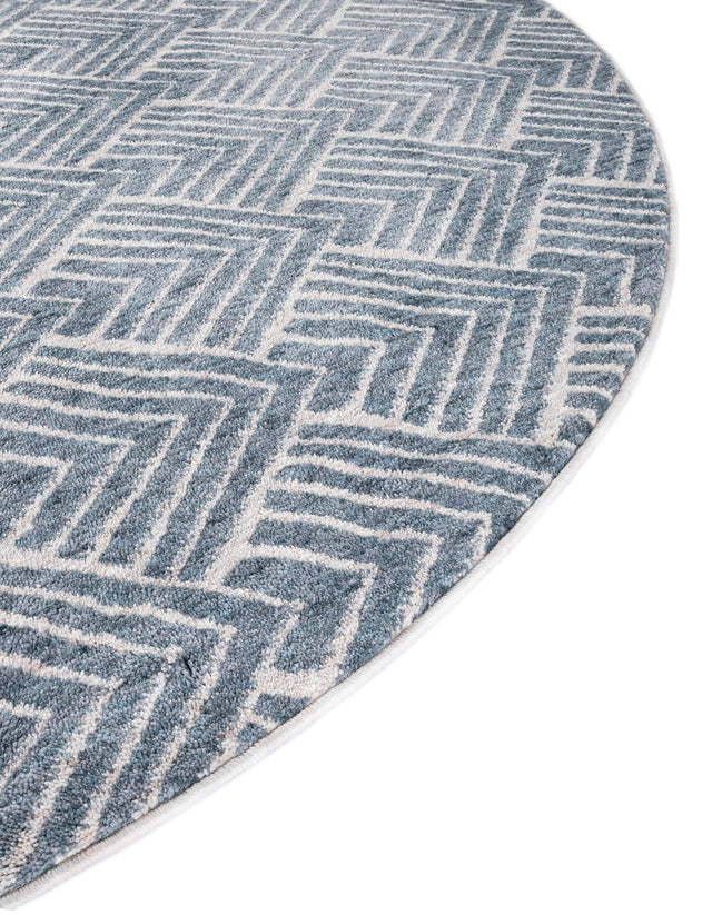 Harbor Blue 3' 3 x 3' 3 Eco Trellis Round Area Rug 100% Recycled Space Dyed Polyester With Cotton Backing Geometric Pattern Eco-Friendly Carpet for Sale at Rug Engine
