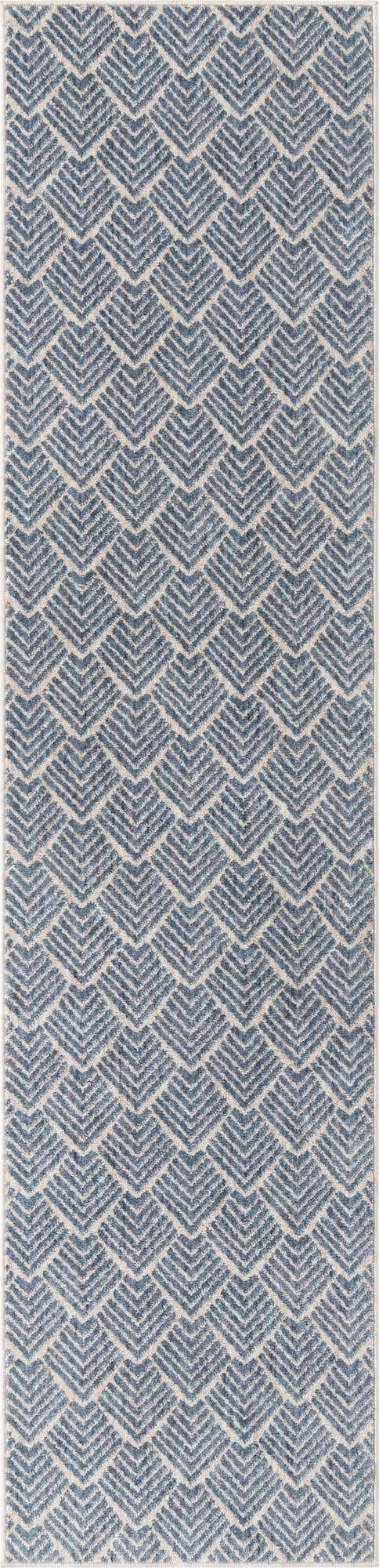 Harbor Blue 2' x 8' Eco Trellis Runner Area Rug 100% Recycled Space Dyed Polyester With Cotton Backing Geometric Pattern Eco-Friendly Carpet for Sale at Rug Engine