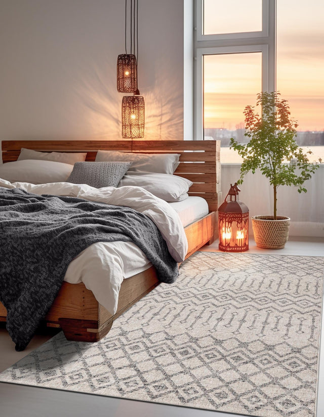 Ivory 5' 3 x 8' Eco Trellis Rectangle Area Rug 100% Recycled Space Dyed Polyester With Cotton Backing Geometric Pattern Eco-Friendly Carpet for Sale at Rug Engine