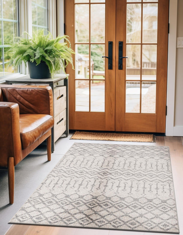 Ivory 4' x 6' Eco Trellis Rectangle Area Rug 100% Recycled Space Dyed Polyester With Cotton Backing Geometric Pattern Eco-Friendly Carpet for Sale at Rug Engine