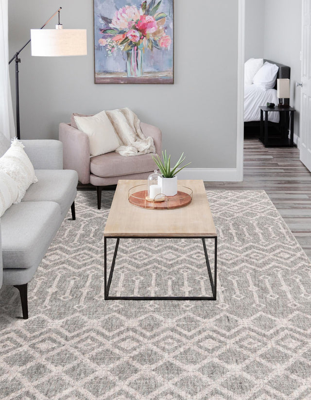 Gray 2' x 3' Eco Trellis Rectangle Area Rug 100% Recycled Space Dyed Polyester With Cotton Backing Geometric Pattern Eco-Friendly Carpet for Sale at Rug Engine