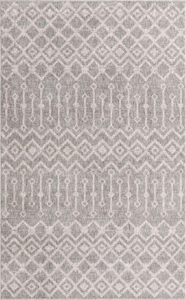 Gray 5' 3 x 8' Eco Trellis Rectangle Area Rug 100% Recycled Space Dyed Polyester With Cotton Backing Geometric Pattern Eco-Friendly Carpet for Sale at Rug Engine