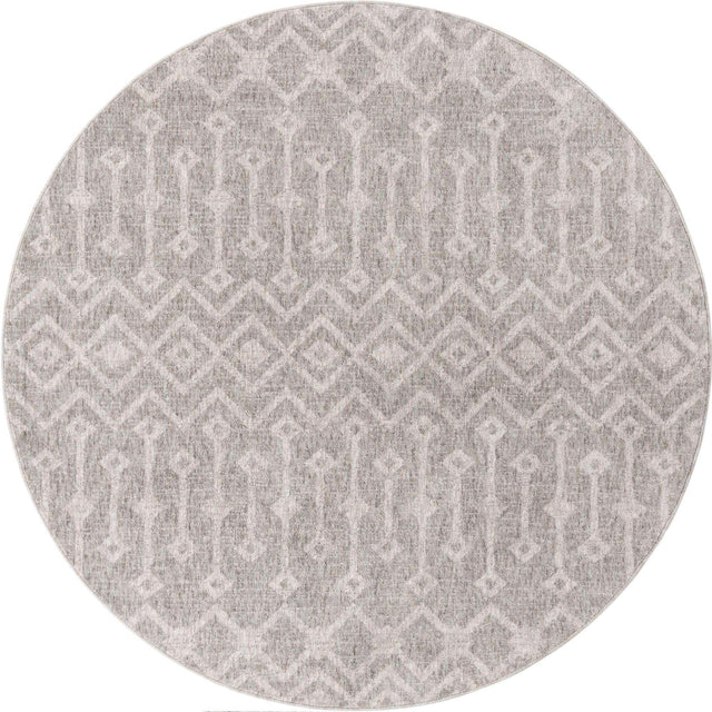 Gray 7' x 7' Eco Trellis Round Area Rug 100% Recycled Space Dyed Polyester With Cotton Backing Geometric Pattern Eco-Friendly Carpet for Sale at Rug Engine