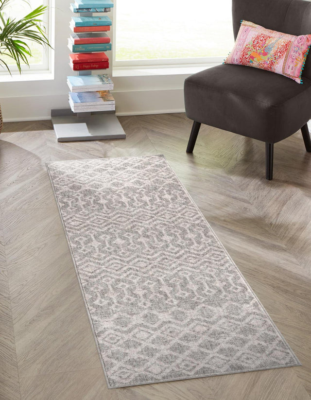 Gray 2' x 6' Eco Trellis Runner Area Rug 100% Recycled Space Dyed Polyester With Cotton Backing Geometric Pattern Eco-Friendly Carpet for Sale at Rug Engine