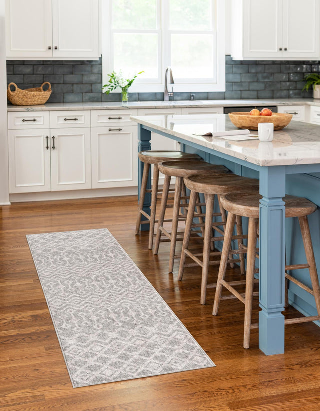 Gray 2' 7 x 12' Eco Trellis Runner Area Rug 100% Recycled Space Dyed Polyester With Cotton Backing Geometric Pattern Eco-Friendly Carpet for Sale at Rug Engine