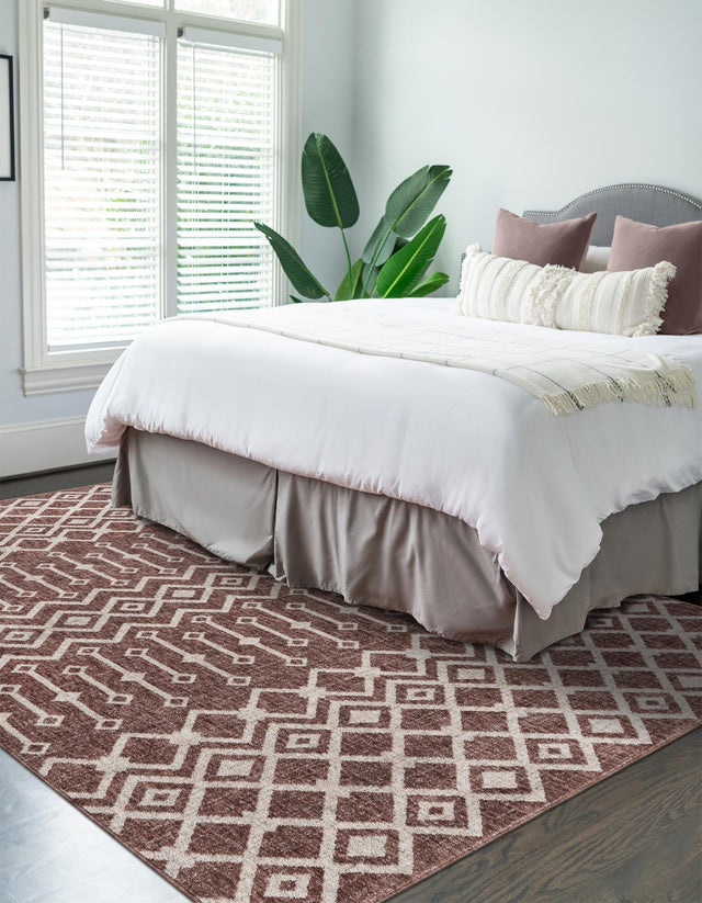 Dusty Rose 2' x 3' Eco Trellis Rectangle Area Rug 100% Recycled Space Dyed Polyester With Cotton Backing Geometric Pattern Eco-Friendly Carpet for Sale at Rug Engine