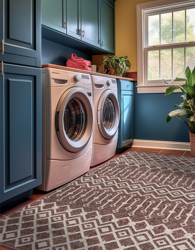 Dusty Rose 5' 3 x 8' Eco Trellis Rectangle Area Rug 100% Recycled Space Dyed Polyester With Cotton Backing Geometric Pattern Eco-Friendly Carpet for Sale at Rug Engine