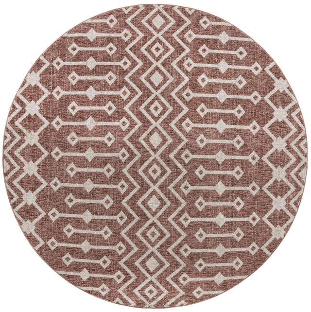 Dusty Rose 7' x 7' Eco Trellis Round Area Rug 100% Recycled Space Dyed Polyester With Cotton Backing Geometric Pattern Eco-Friendly Carpet for Sale at Rug Engine