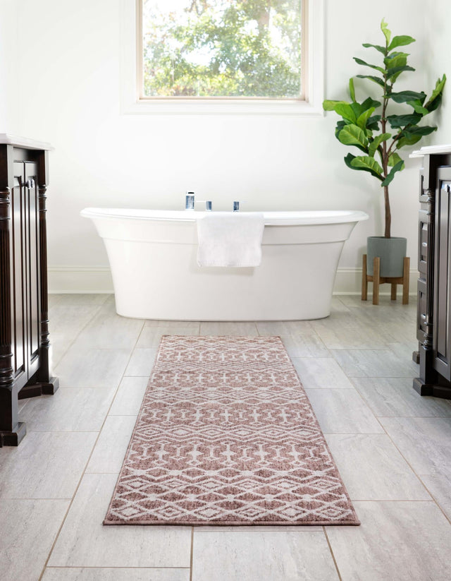 Dusty Rose 2' x 6' Eco Trellis Runner Area Rug 100% Recycled Space Dyed Polyester With Cotton Backing Geometric Pattern Eco-Friendly Carpet for Sale at Rug Engine