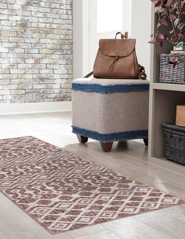 Dusty Rose 2' x 6' Eco Trellis Runner Area Rug 100% Recycled Space Dyed Polyester With Cotton Backing Geometric Pattern Eco-Friendly Carpet for Sale at Rug Engine