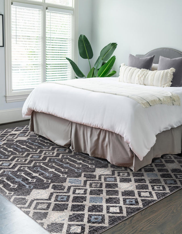 Charcoal Gray 7' 10 x 10' Eco Trellis Rectangle Area Rug 100% Recycled Space Dyed Polyester With Cotton Backing Geometric Pattern Eco-Friendly Carpet for Sale at Rug Engine