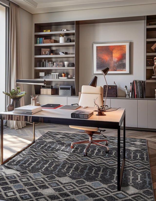 Charcoal Gray 7' 10 x 10' Eco Trellis Rectangle Area Rug 100% Recycled Space Dyed Polyester With Cotton Backing Geometric Pattern Eco-Friendly Carpet for Sale at Rug Engine