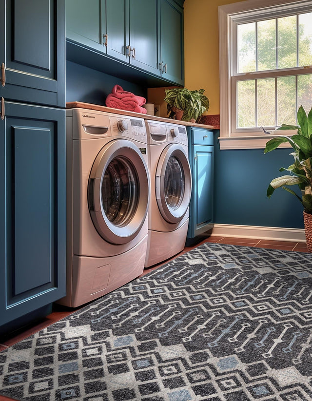 Charcoal Gray 7' 10 x 10' Eco Trellis Rectangle Area Rug 100% Recycled Space Dyed Polyester With Cotton Backing Geometric Pattern Eco-Friendly Carpet for Sale at Rug Engine