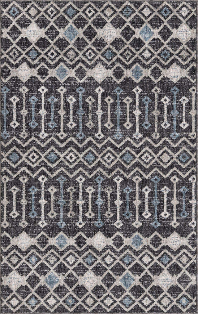Charcoal Gray 4' x 6' Eco Trellis Rectangle Area Rug 100% Recycled Space Dyed Polyester With Cotton Backing Geometric Pattern Eco-Friendly Carpet for Sale at Rug Engine