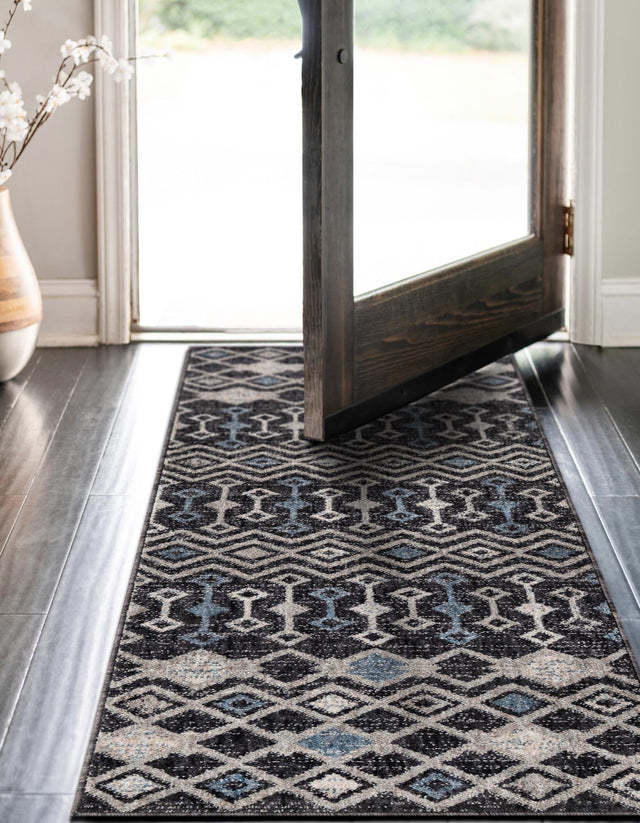 Charcoal Gray 2' x 6' Eco Trellis Runner Area Rug 100% Recycled Space Dyed Polyester With Cotton Backing Geometric Pattern Eco-Friendly Carpet for Sale at Rug Engine