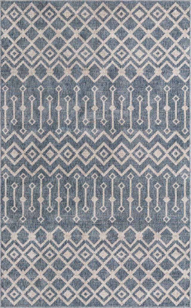Harbor Blue 5' 3 x 8' Eco Trellis Rectangle Area Rug 100% Recycled Space Dyed Polyester With Cotton Backing Geometric Pattern Eco-Friendly Carpet for Sale at Rug Engine