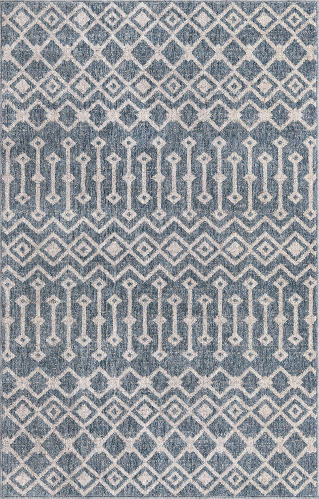 Harbor Blue 4' x 6' Eco Trellis Rectangle Area Rug 100% Recycled Space Dyed Polyester With Cotton Backing Geometric Pattern Eco-Friendly Carpet for Sale at Rug Engine