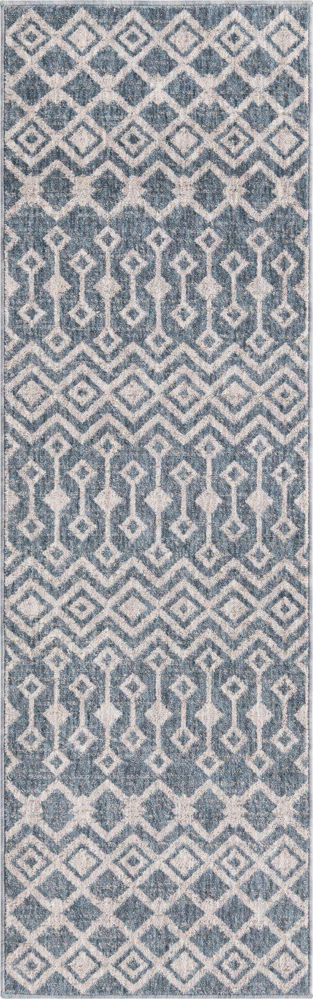 Harbor Blue 2' x 6' Eco Trellis Runner Area Rug 100% Recycled Space Dyed Polyester With Cotton Backing Geometric Pattern Eco-Friendly Carpet for Sale at Rug Engine